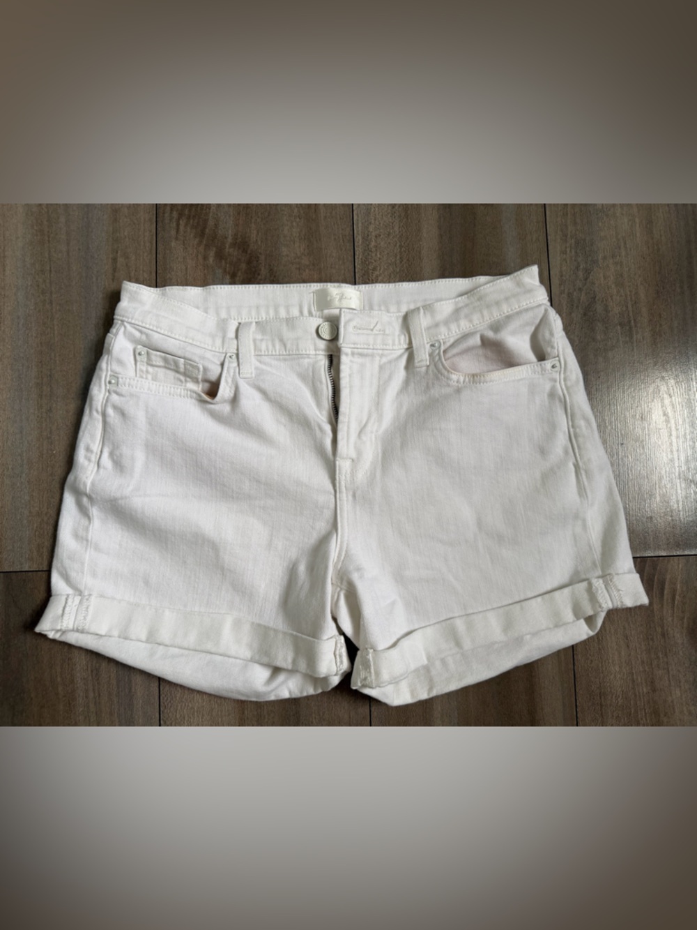 7 For All Mankind White Cuffed Denim Shorts